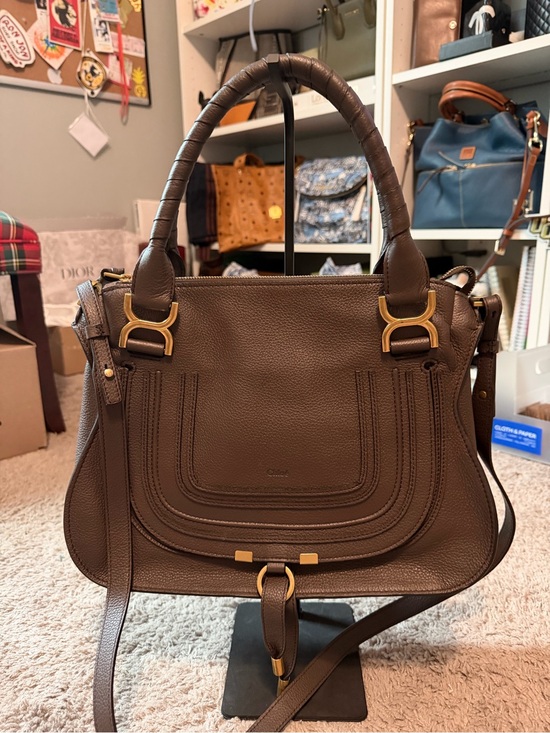 Chloe Handbags - Chloé Marcie Medium Satchel Brown Pebbled Leather Gold Hardware Crossbody